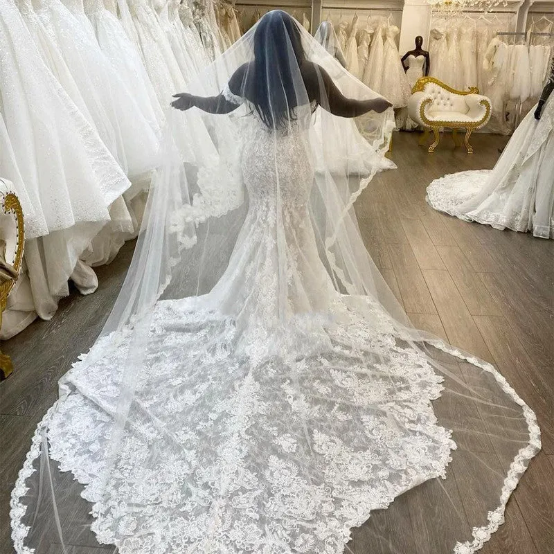 Elegant Off-the-shoulder Lace Mermaid Long Wedding Dress, WD3001